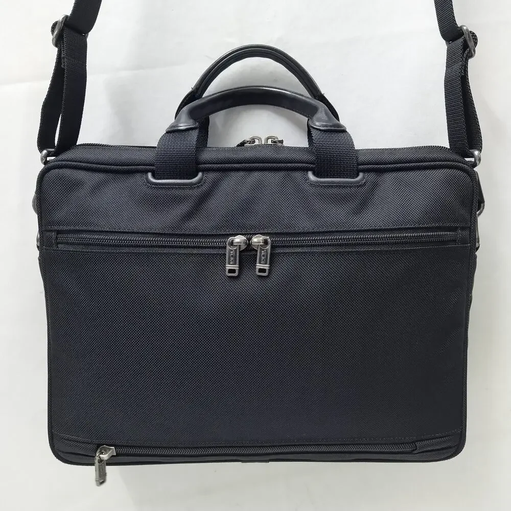Tumi 2 Way Black Nylon Zipper Around Laptop Briefcase Messenger Bag - Picture 2 of 16